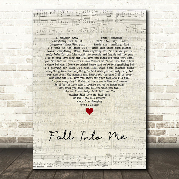 Brantley Gilbert Fall Into Me Script Heart Song Lyric Wall Art Print