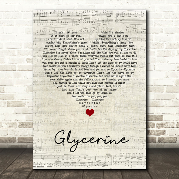 Bush Glycerine Script Heart Song Lyric Wall Art Print