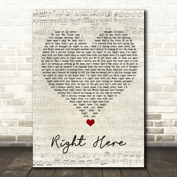 Chris Brown Right Here Script Heart Song Lyric Wall Art Print