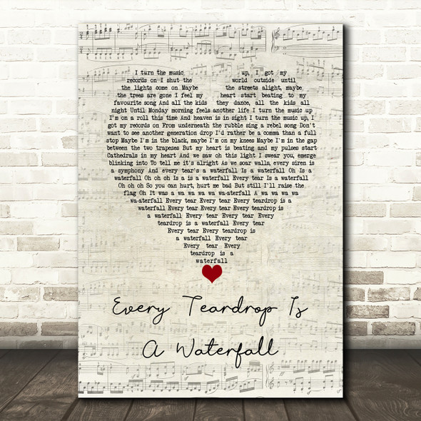 Coldplay Every Teardrop Is A Waterfall Script Heart Song Lyric Wall Art Print