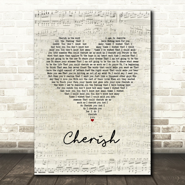 David Cassidy Cherish Script Heart Song Lyric Wall Art Print
