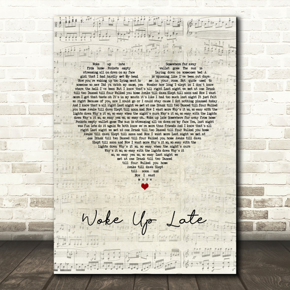 Drax Project Woke Up Late Script Heart Song Lyric Wall Art Print