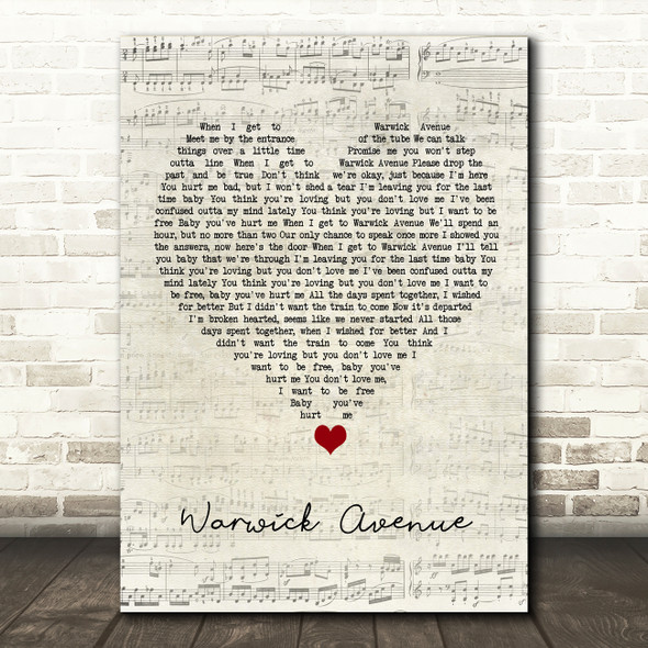 Duffy Warwick Avenue Script Heart Song Lyric Wall Art Print