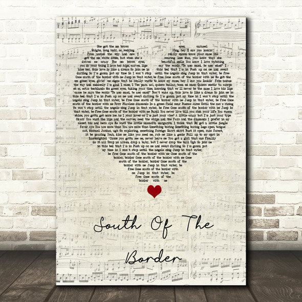 Ed Sheeran South Of The Border Script Heart Song Lyric Wall Art Print