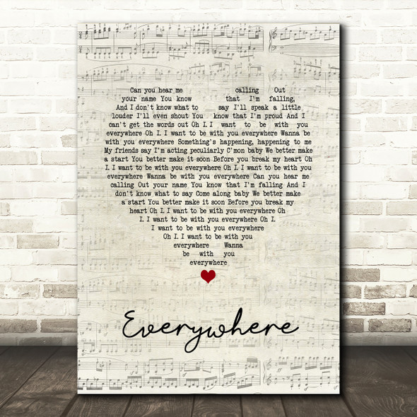 Fleetwood Mac Everywhere Script Heart Song Lyric Wall Art Print