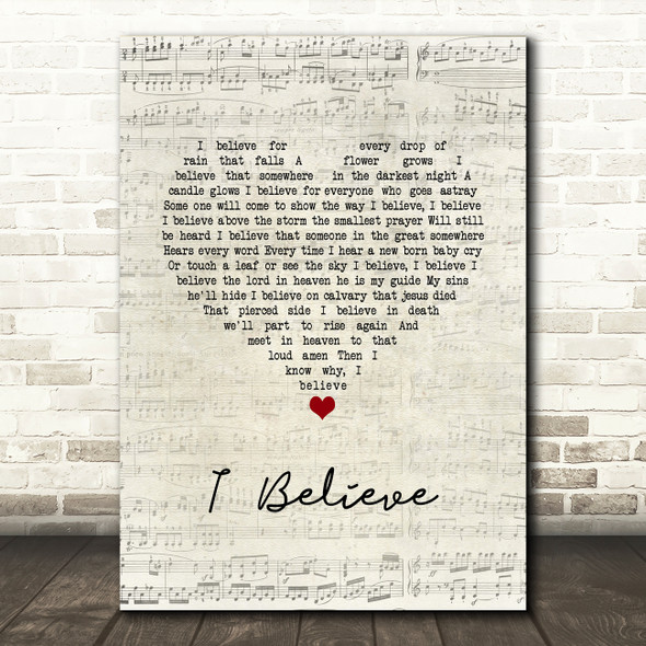 Frankie Laine I Believe Script Heart Song Lyric Wall Art Print