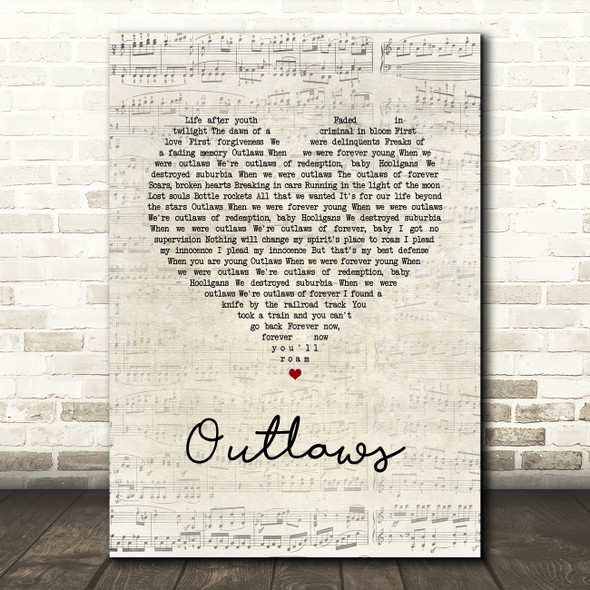 Green Day Outlaws Script Heart Song Lyric Wall Art Print