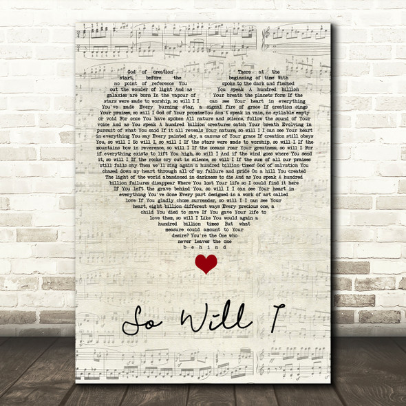Hillsong United So Will I Script Heart Song Lyric Wall Art Print