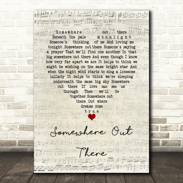James Ingram Somewhere Out There Script Heart Song Lyric Wall Art Print