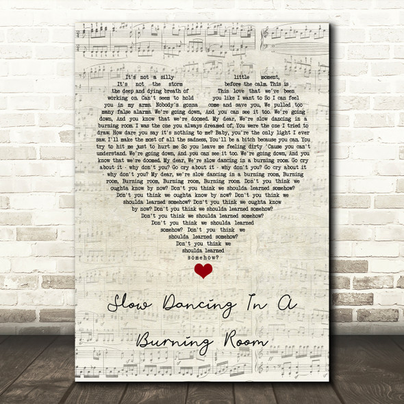 John Mayer Slow Dancing In A Burning Room Script Heart Song Lyric Wall Art Print