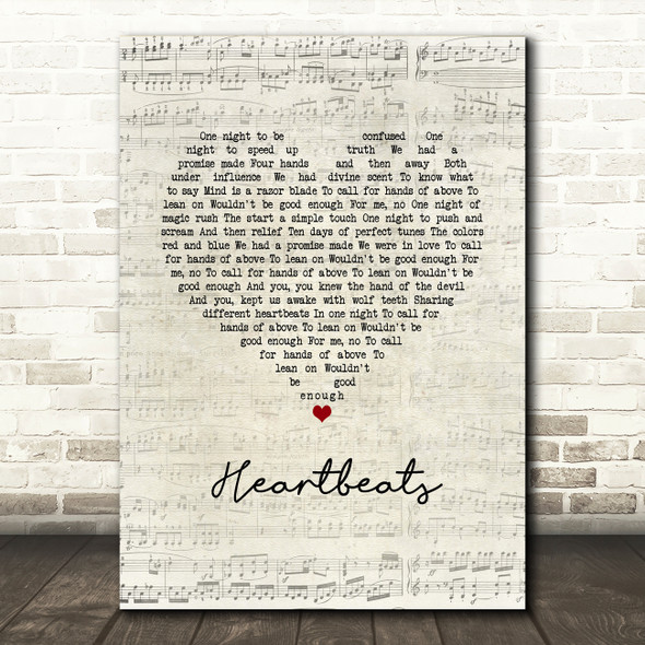 José González Heartbeats Script Heart Song Lyric Wall Art Print