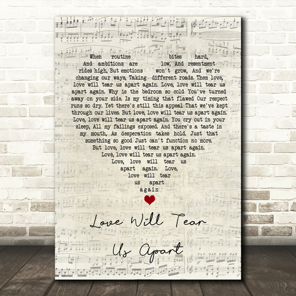 Joy Division Love Will Tear Us Apart Script Heart Song Lyric Wall Art Print