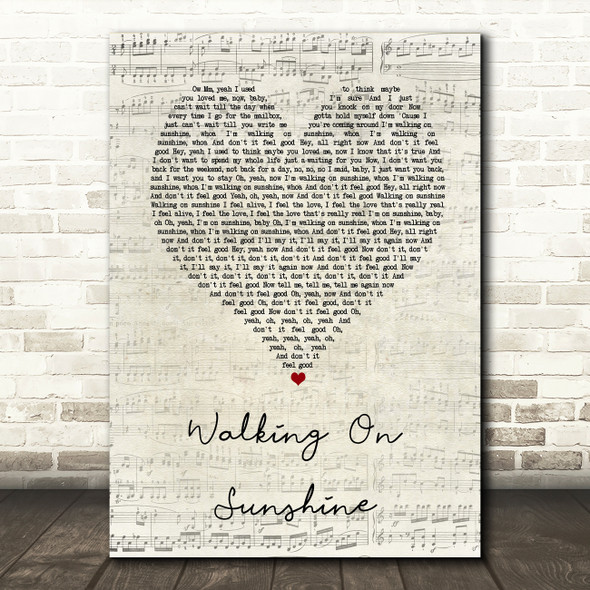 Katrina And The Waves Walking On Sunshine Script Heart Song Lyric Wall Art Print