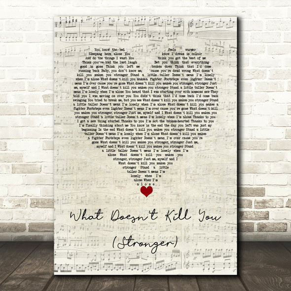 Kelly Clarkson What Doesn't Kill You (Stronger) Script Heart Song Lyric Wall Art Print