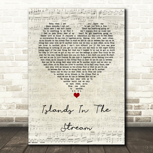 Kenny Rogers & Dolly Parton Islands In The Stream Script Heart Song Lyric Wall Art Print
