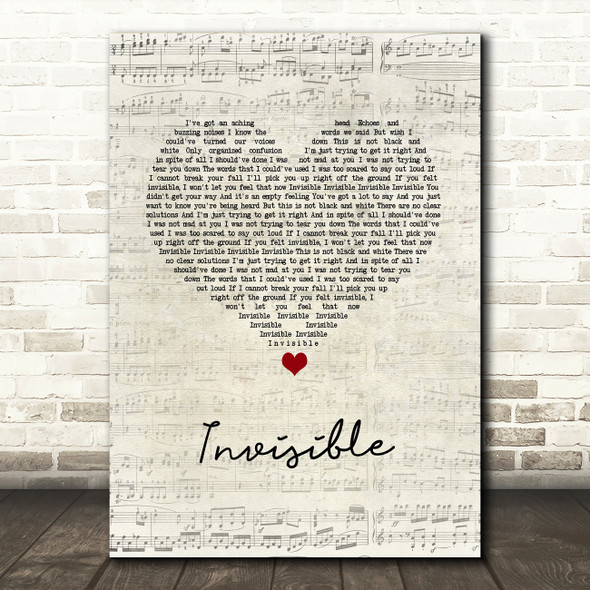 Linkin Park Invisible Script Heart Song Lyric Wall Art Print