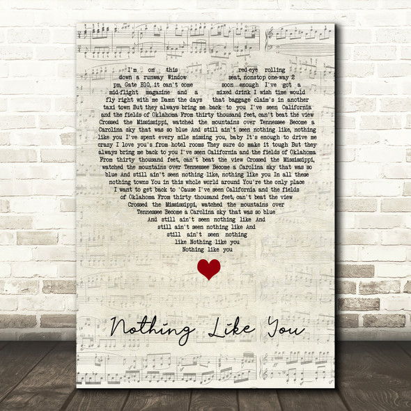Luke Combs Nothing Like You Script Heart Song Lyric Wall Art Print