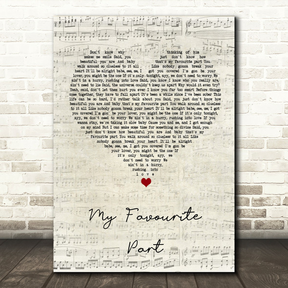 Mac Miller ft Ariana Grande My Favourite Part Script Heart Song Lyric Wall Art Print