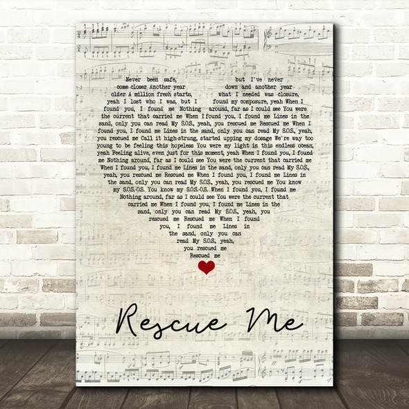 Marshmello Rescue Me Script Heart Song Lyric Wall Art Print