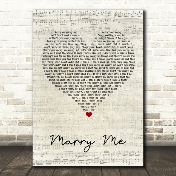 Meghan Trainor Marry Me Script Heart Song Lyric Wall Art Print