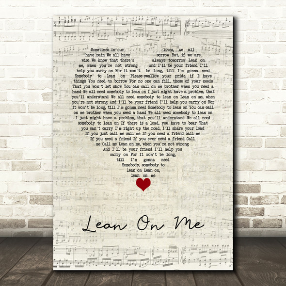 Michael Bolton Lean On Me Script Heart Song Lyric Wall Art Print