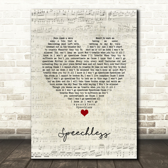 Naomi Scott Speechless Script Heart Song Lyric Wall Art Print
