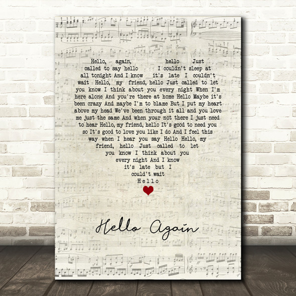 Neil Diamond Hello Again Script Heart Song Lyric Wall Art Print