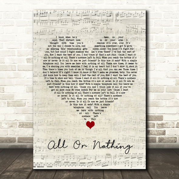 O-Town All Or Nothing Script Heart Song Lyric Wall Art Print