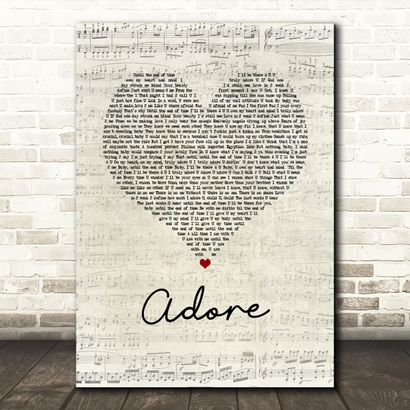 Prince Adore Script Heart Song Lyric Wall Art Print