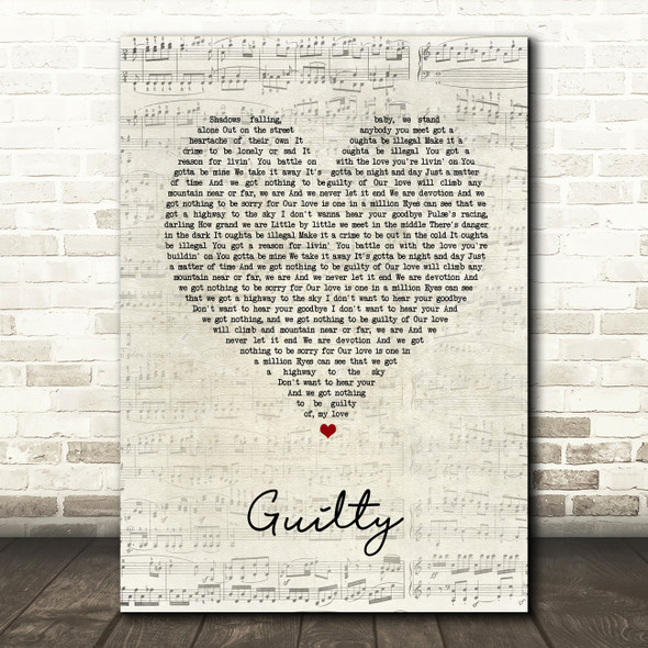 Barbra Streisand & Barry Gibb Guilty Script Heart Song Lyric Wall Art Print