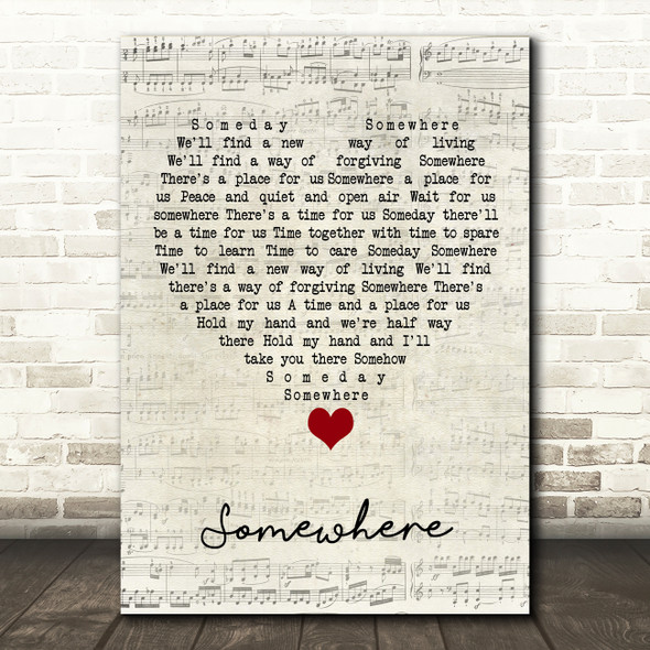 Barbra Streisand Somewhere Script Heart Song Lyric Wall Art Print