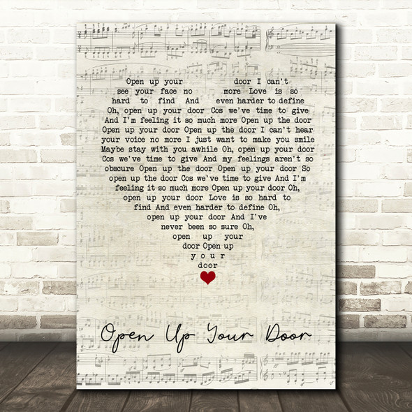 Richard Hawley Open Up Your Door Script Heart Song Lyric Wall Art Print