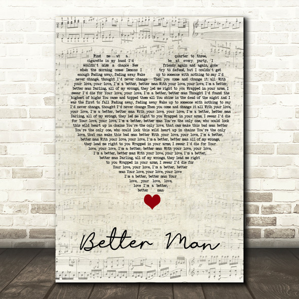 5 Seconds Of Summer Better Man Script Heart Song Lyric Quote Music Print