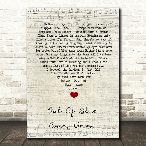 A-ha Out Of Blue Comes Green Script Heart Song Lyric Quote Music Print