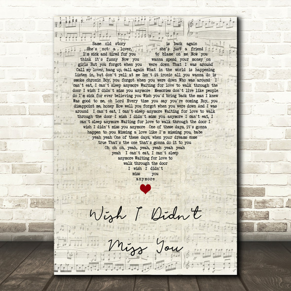 Angie Stone Wish I Didn't Miss You Script Heart Song Lyric Quote Music Print
