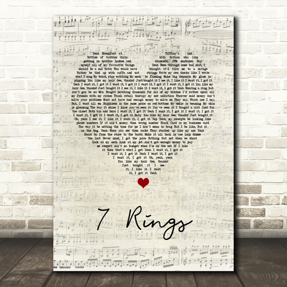 Ariana Grande 7 Rings Script Heart Song Lyric Quote Music Print