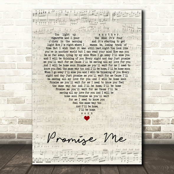 Beverley Craven Promise Me Script Heart Song Lyric Quote Music Print
