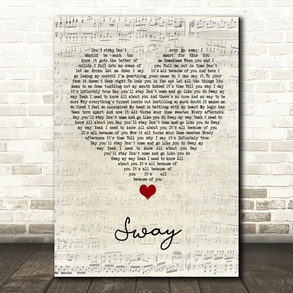 Bic Runga Sway Script Heart Song Lyric Quote Music Print