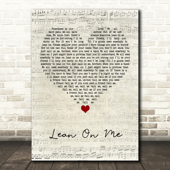 Bill Withers Lean On Me Script Heart Song Lyric Quote Music Print