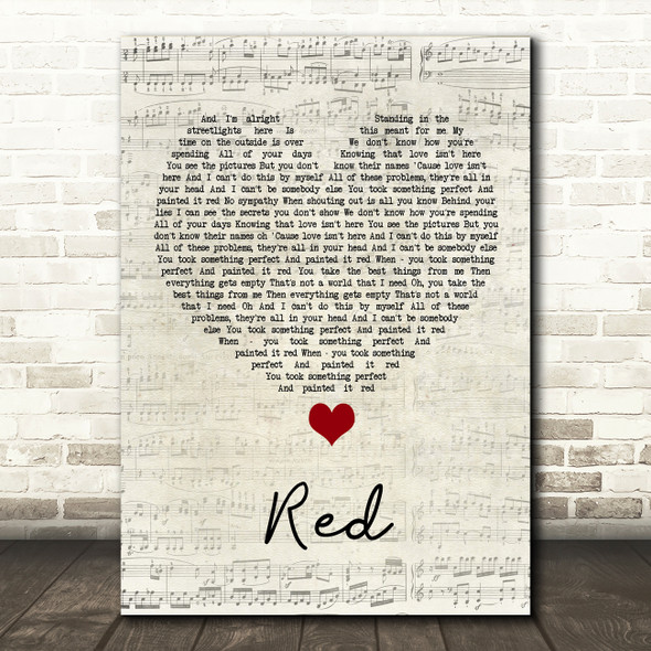 Daniel Merriweather Red Script Heart Song Lyric Quote Music Print