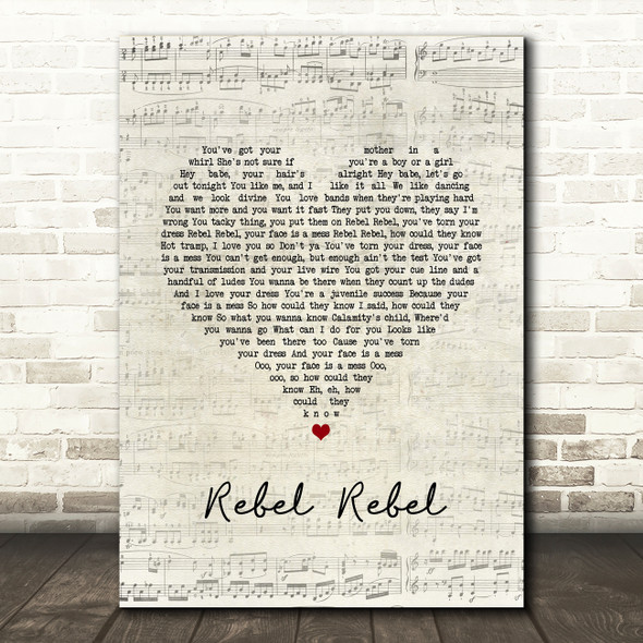David Bowie Rebel Rebel Script Heart Song Lyric Quote Music Print