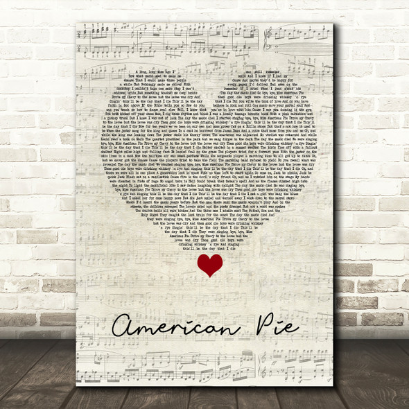 Don McLean American Pie Script Heart Song Lyric Quote Music Print