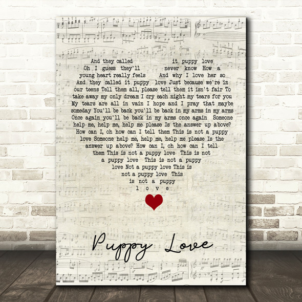 Donny Osmond Puppy Love Script Heart Song Lyric Quote Music Print