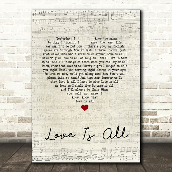 Engelbert Humperdinck Love Is All Script Heart Song Lyric Quote Music Print