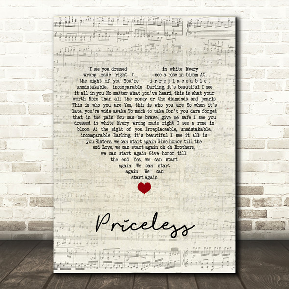 for KING & COUNTRY Priceless Script Heart Song Lyric Quote Music Print