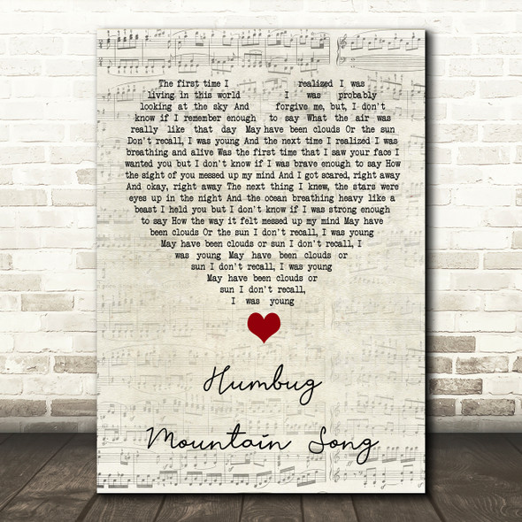 Fruit Bats Humbug Mountain Song Script Heart Song Lyric Quote Music Print