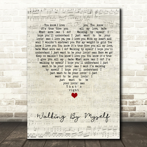 Gary Moore Walking By Myself Script Heart Song Lyric Quote Music Print