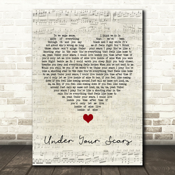 Godsmack Under Your Scars Script Heart Song Lyric Quote Music Print