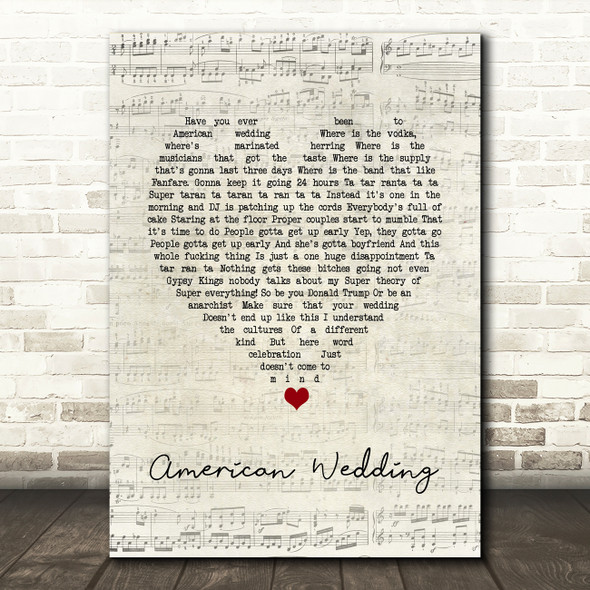 Gogol Bordello American Wedding Script Heart Song Lyric Quote Music Print
