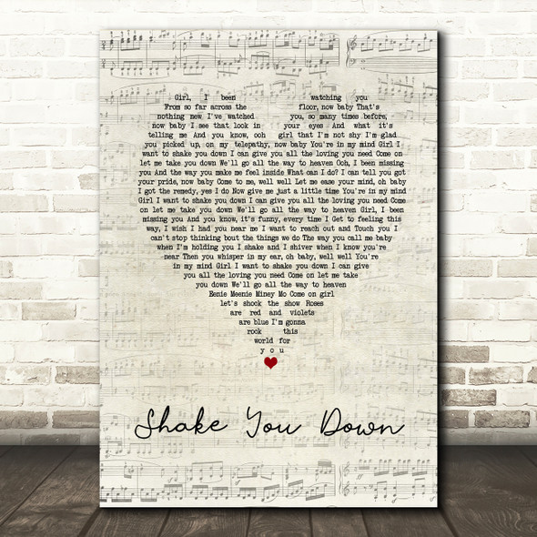 Gregory Abbott Shake You Down Script Heart Song Lyric Quote Music Print